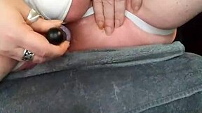 Chubby gay indulges in solo play with purple dildo