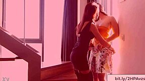 Two horny lesbians indulge in hot pussy fucking at home
