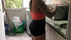 Hidden camera captures amateur stepsister in tight shorts and thong
