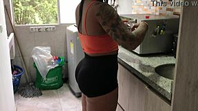 Hidden camera captures amateur stepsister in tight shorts and thong