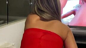 Amateur POV in red bodystocking for homemade porn