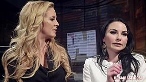 Cherie Deville dominates Veruca James with a strapon in BDSM scene