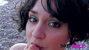 Tattooed babe gets her tight ass pounded on the beach