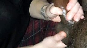 White girl masturbates black cock at home