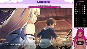 Anime VTuber lewdneko in steamy evenicle dating simulation game with big tits