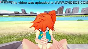Cute cartoon babe with big tits and ass gives POV blowjob