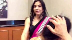Desi milf with exposed belly in strapless top