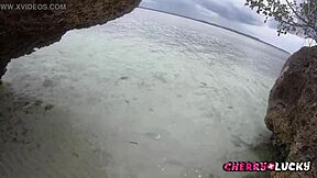 Amateur girl gives a blowjob to a big cock on the beach