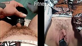 Fitness trainer's tight ebony pussy on display