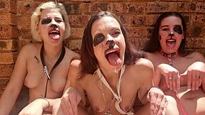 Three amateur women engage in kinky fetish play in the garden