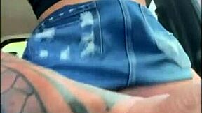 A brunette hunk flaunts his big cock on the highway