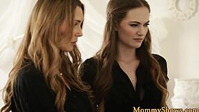 Fake-titted milf joins in on a steamy lesbian threesome with a teen