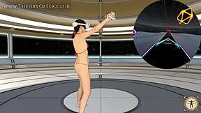 Muscular fitness trainer dances and works out in VR