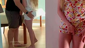 Young women have wild threesome with wealthy man on dining table