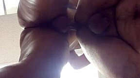 A hairy man gets penetrated by a transsexual woman