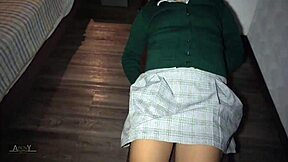 A young Latina student enjoys a sexual encounter with her teacher after school, engaging in various acts including oral sex, anal sex, and receiving a creampie.