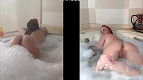 Fitness Brazilian beauty shows off big ass in bathtub split-screen.