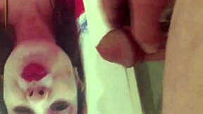 Deepthroat blowjob leads to explosive male masturbation