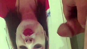 Deepthroat blowjob leads to explosive male masturbation
