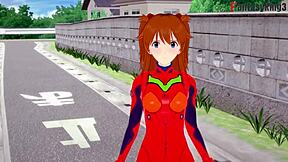 Animated babe Asuka Langley Soryu's steamy POV encounter