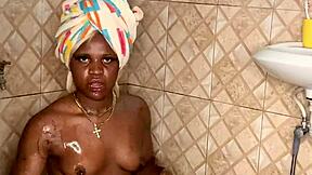 Anita indulges in self-pleasure with her favorite sex toys in the bathroom