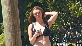 Spy on real teen Brooke Wylde with big boobs in outdoor encounter