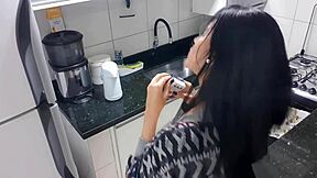 Sensual Latina woman pleasures herself in the kitchen