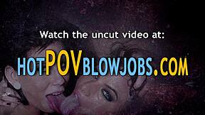 Blonde babe gives a titillating tit job and POV blowjob