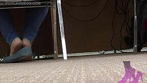 Amateur wife flaunts her feet in the library