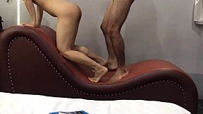 Myanmar couple's intense dog style sex on a sex chair