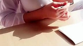 White collar office lady in pantyhose gets squirting orgasm