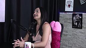 Lingerie-clad beauty indulges in BDSM double penetration with red sheer panties