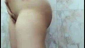 Chubby Indian girl pleasures herself in the restroom