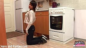 Tightly dressed emo girl shows off her curves