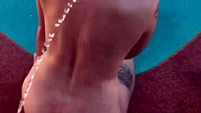 Amateur couple's outdoor pool encounter with unexpected peeing