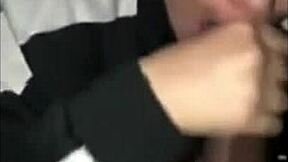 Teen girl gives a blowjob to a black man while getting hands-free orgasm
