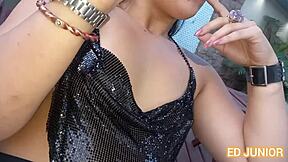 Black and Latina interracial bareback sex with smoking and small boobs