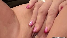 Stepsister's solo play turns into a wild German group sex session