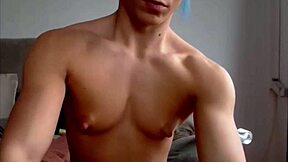 Fitness enthusiast showcases muscular physique on webcam