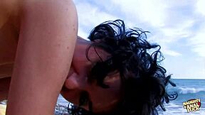 Brunette babe gets her ass fucked after teasing it with fingers outdoors