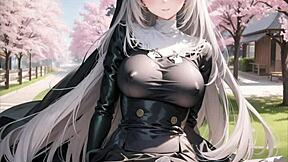Anime girl Ai's big boobs in Hentai illustration
