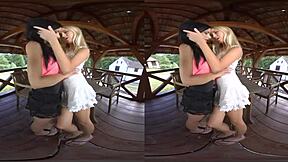 Cayla Lyons and Alex Black's outdoor VR threesome adventure