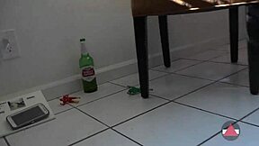 Tall blonde model indulges in balloons and toys in dominating role
