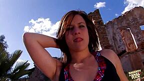 European man receives oral pleasure following anal penetration outdoors