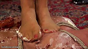 Busty blonde dominates her submissive with intense pegging and choking