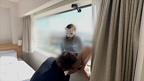 A Japanese milf's wild sex party with a round glass