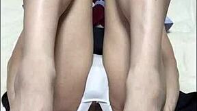 Crossdressing schoolgirl explores anal play and toys