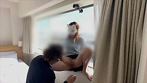 A Japanese milf's wild sex party with a round glass