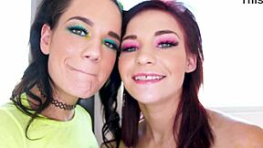 Kylie Pierce and Daisy Love give a double blowjob to a huge cock in POV