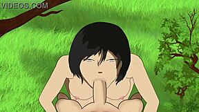 Mikasa pleasures herself with a blowjob and receives facial cumshots in the great outdoors